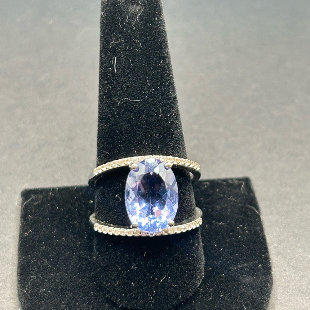 NWT Blue Fluorite and CZ Sterling Ring - Sz 11